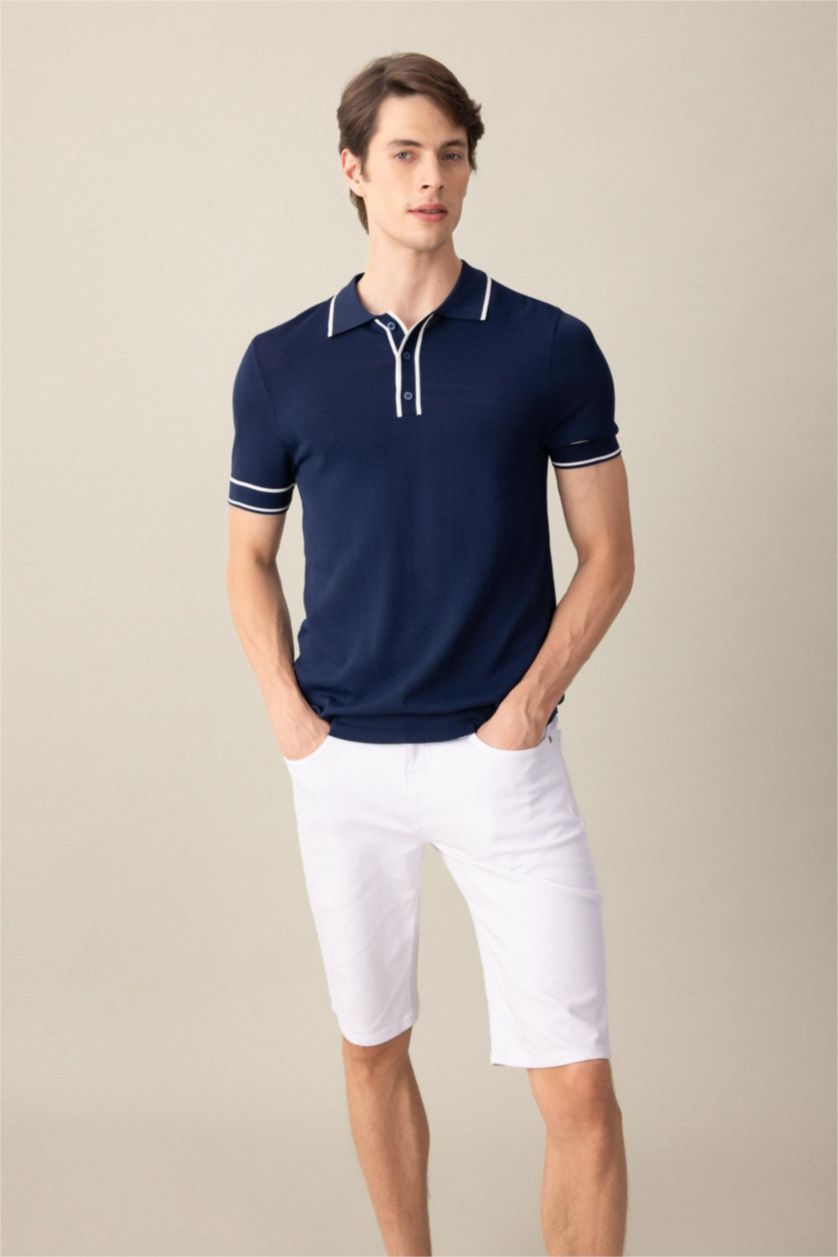MAN NAVY Slim Fit Short Sleeve Knit Polo Shirt
