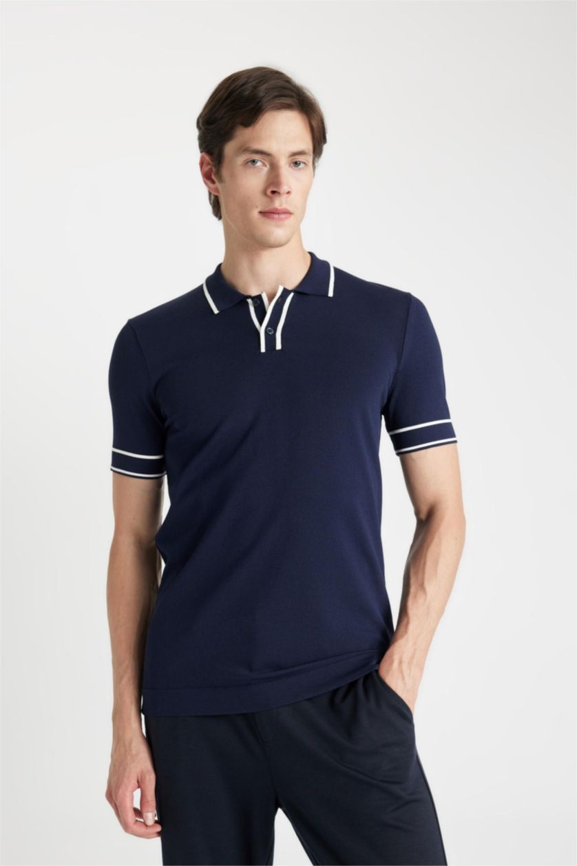 MAN NAVY Slim Fit Short Sleeve Knit Polo Shirt