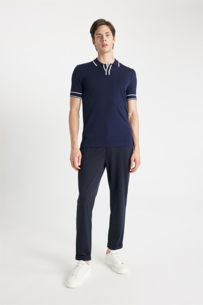 MAN NAVY Slim Fit Short Sleeve Knit Polo Shirt