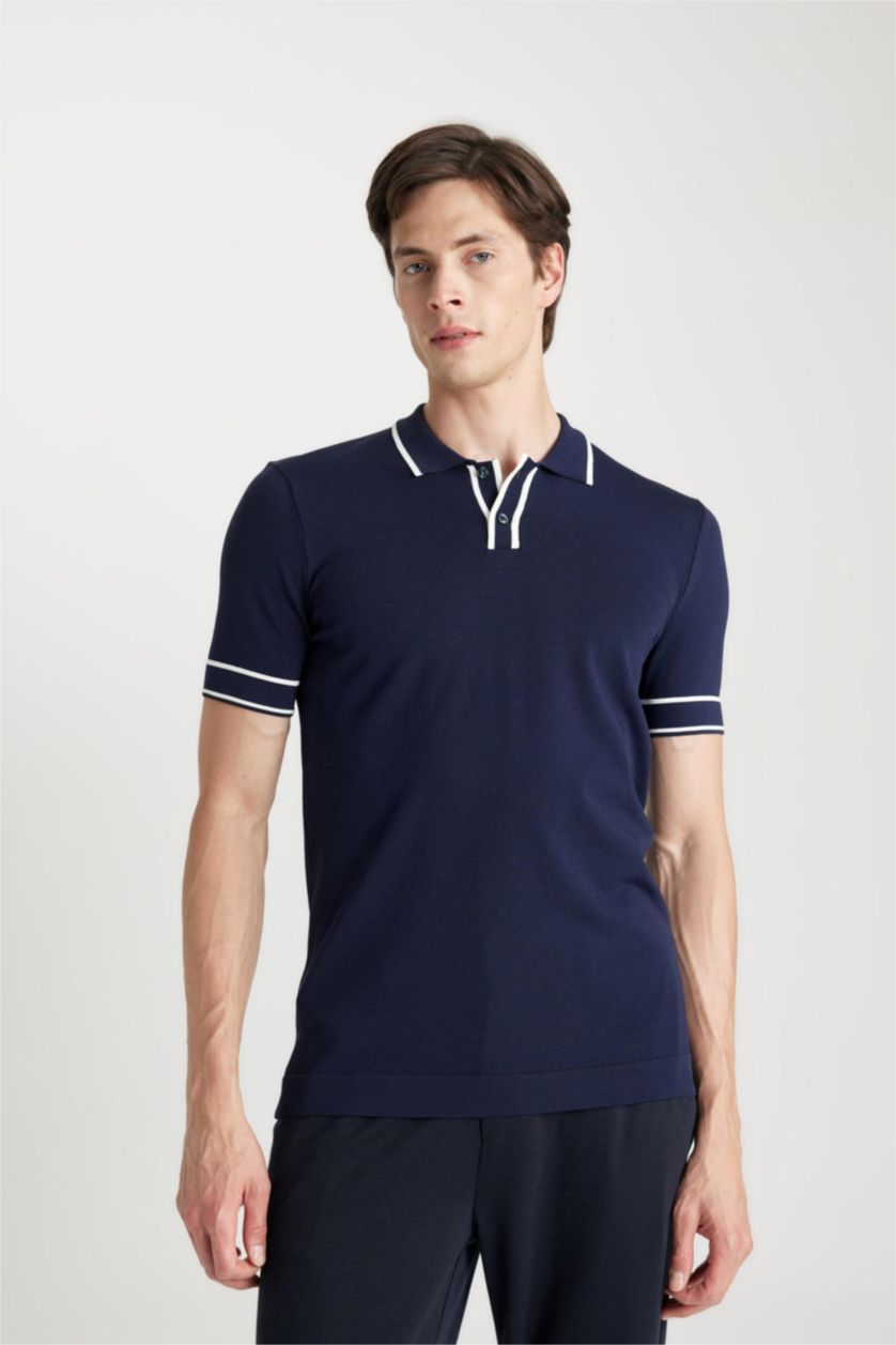 MAN NAVY Slim Fit Short Sleeve Knit Polo Shirt
