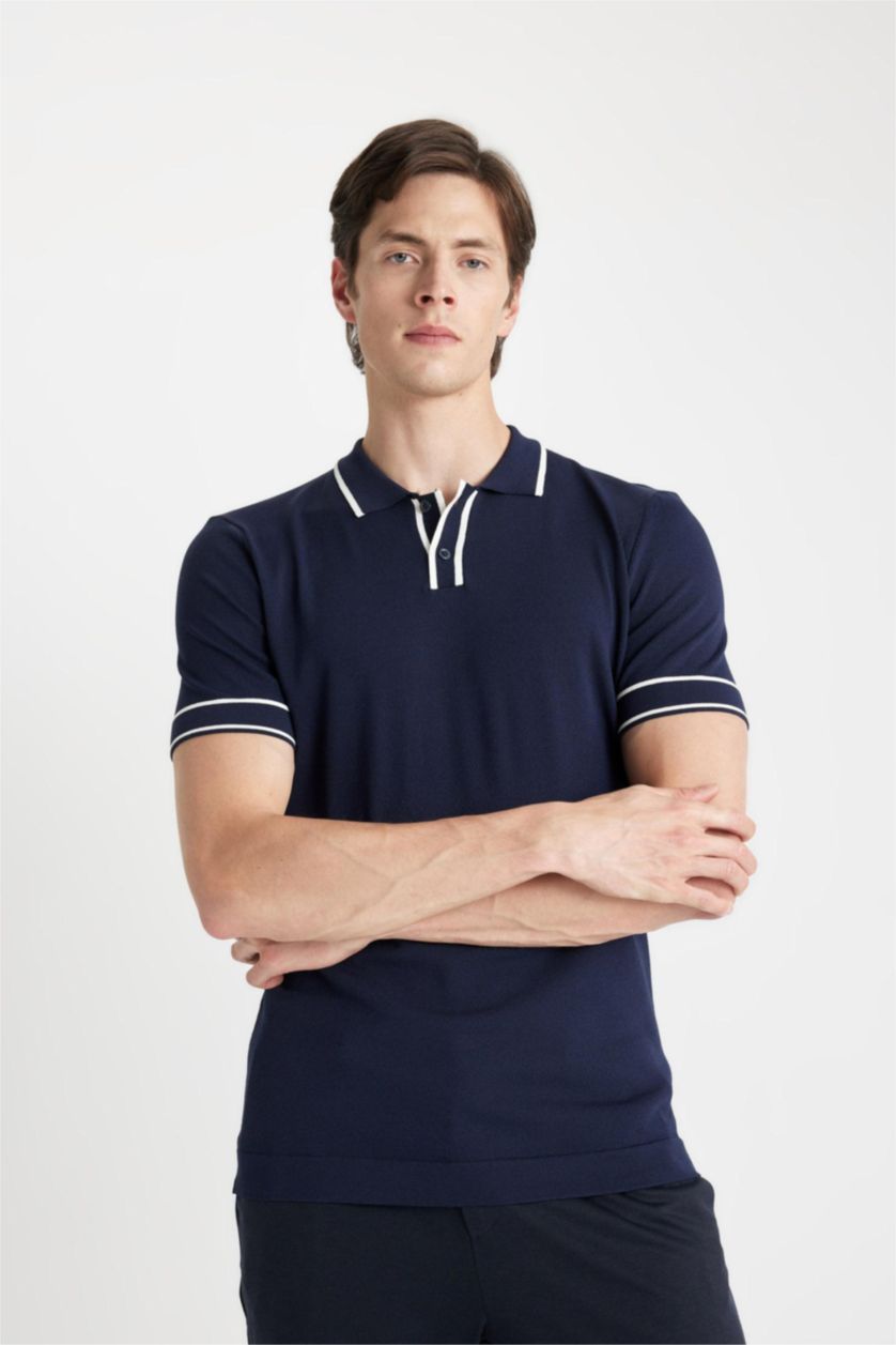 MAN NAVY Slim Fit Short Sleeve Knit Polo Shirt