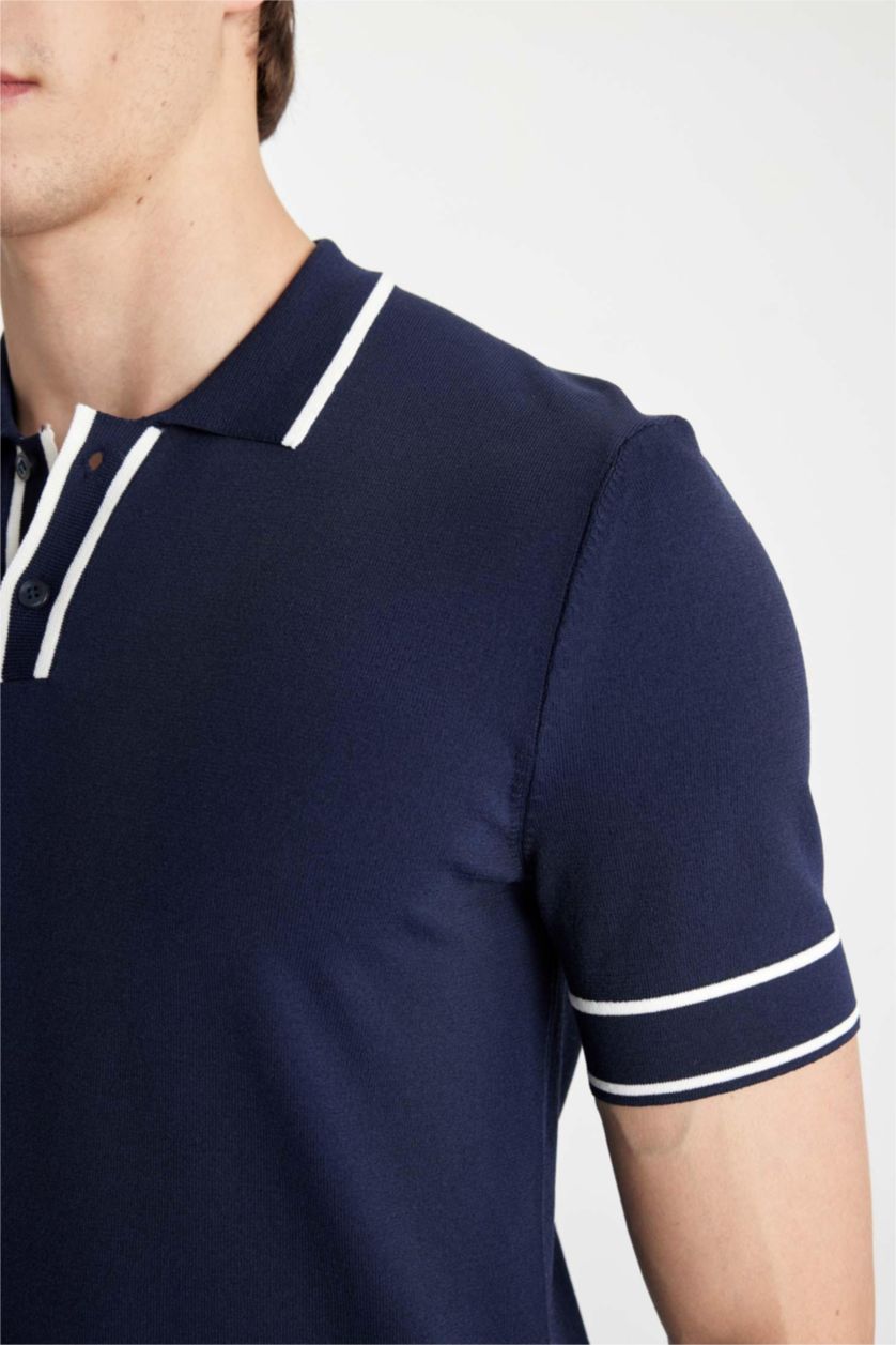 MAN NAVY Slim Fit Short Sleeve Knit Polo Shirt