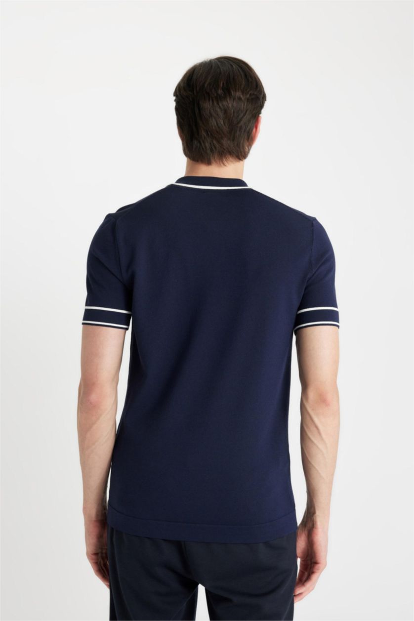 MAN NAVY Slim Fit Short Sleeve Knit Polo Shirt