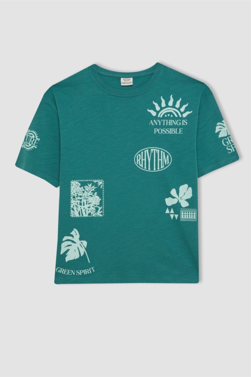 أولاد أخضر تيشيرت نص ردن ولادي اوفر سايز بياخة مستديرة