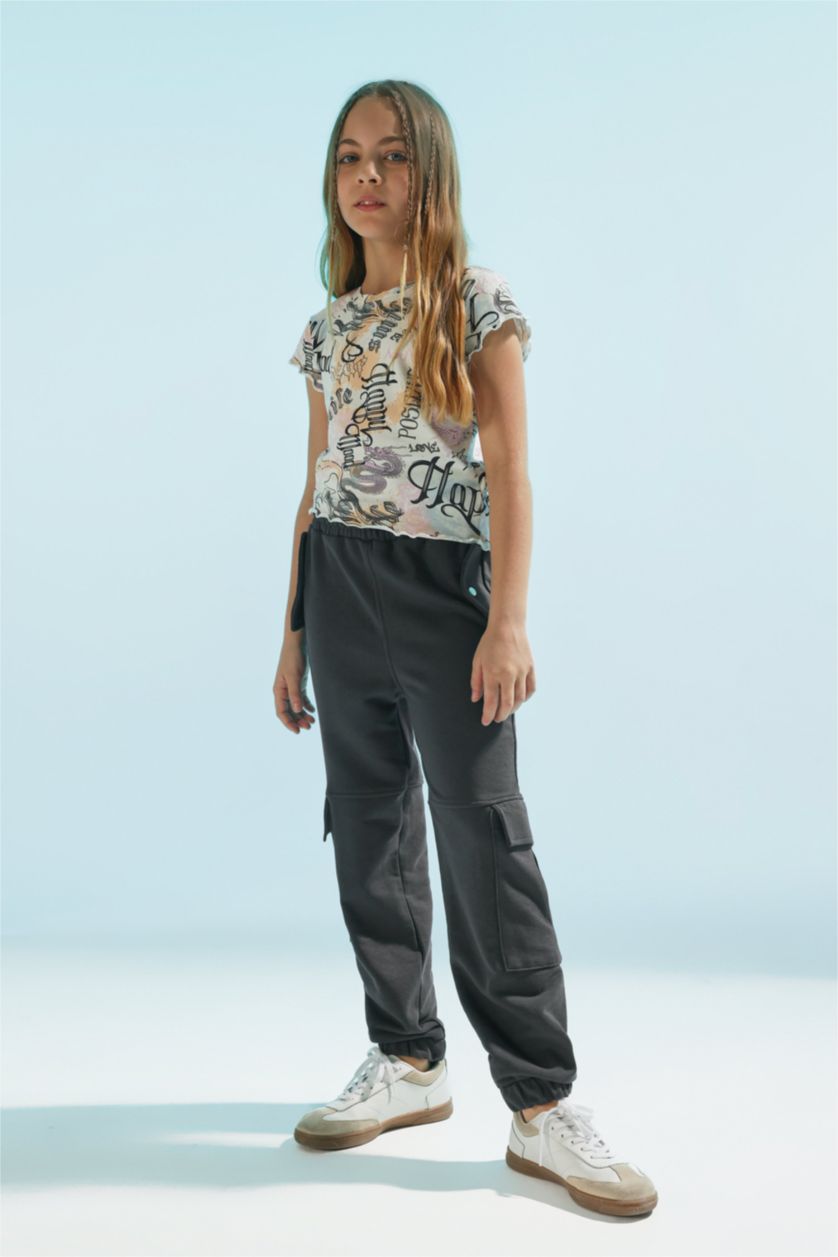 FILLES Anthracite Pantalon de Jogging avec poches cargo, taille et poignets élastiqués pour Fille