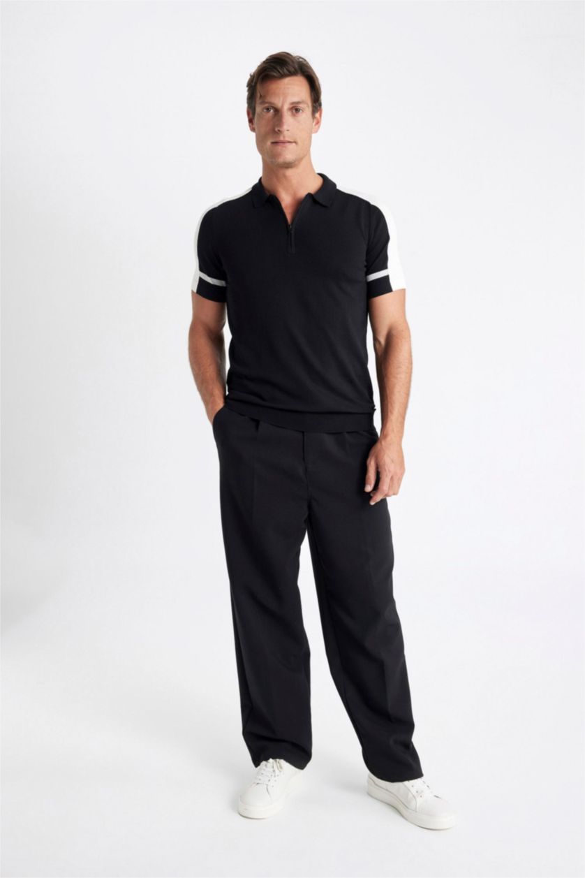 Man Black Slim Fit Knitwear Short Sleeve Polo T-Shirt