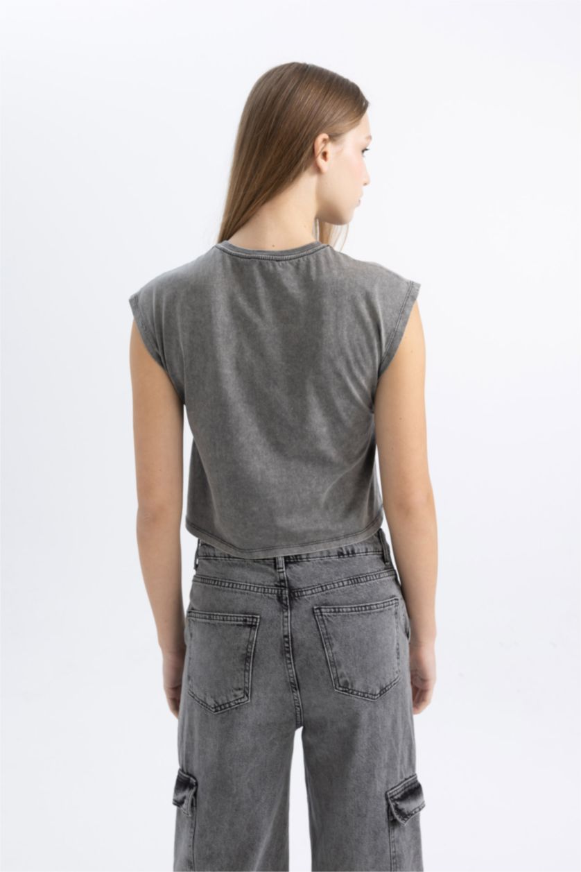 Kadın Antrasit Loose Fit Yıkamalı Soluk Efektli Atlet