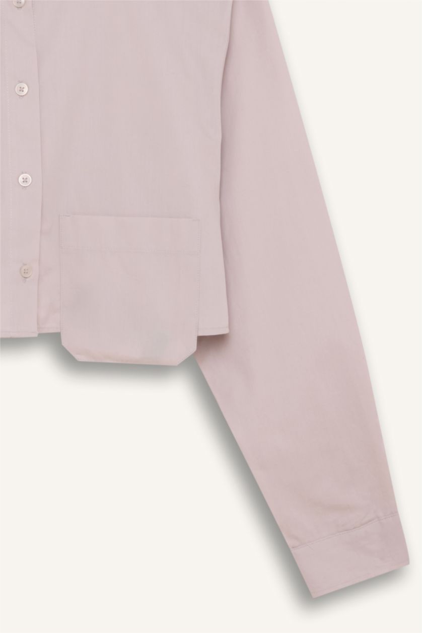 WOMAN Light Grey Oversize Poplin Long Sleeve Crop Shirt