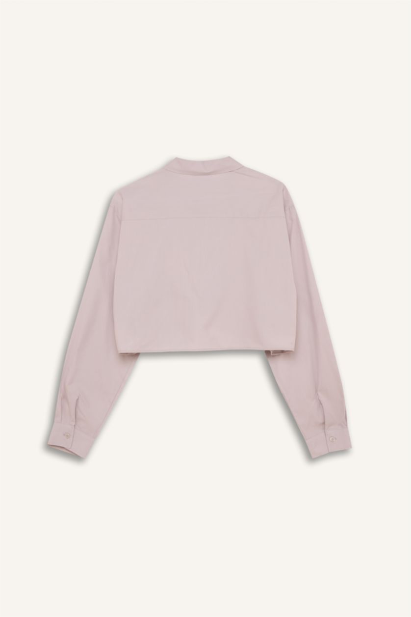 WOMAN Light Grey Oversize Poplin Long Sleeve Crop Shirt