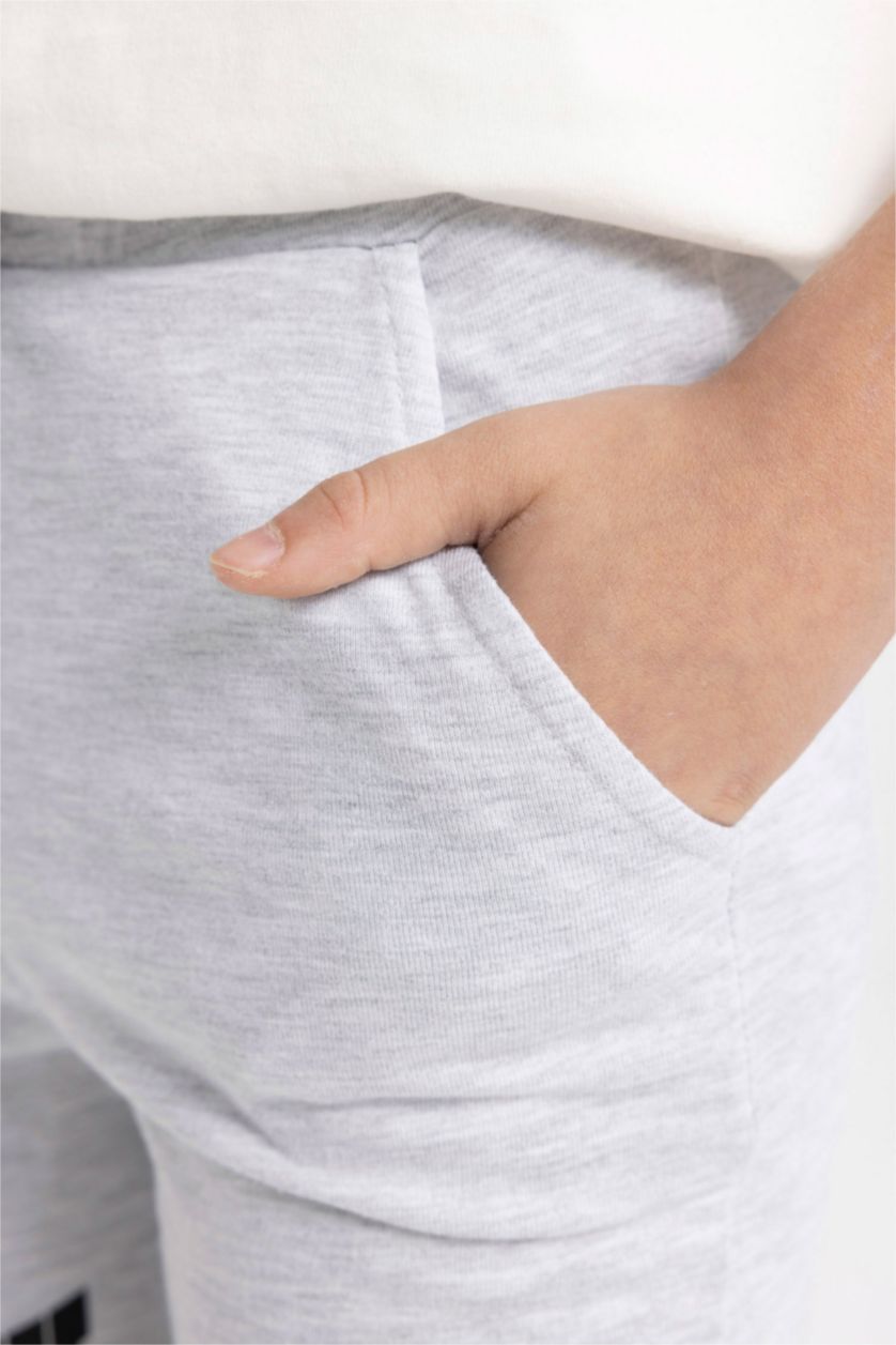 Erkek Çocuk - Genç Erkek Optik Gri Melanj Baskılı Şort Erkek Çocuk