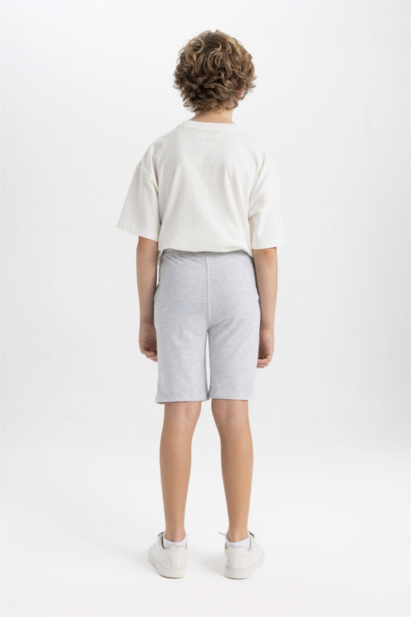 Erkek Çocuk - Genç Erkek Optik Gri Melanj Baskılı Şort Erkek Çocuk