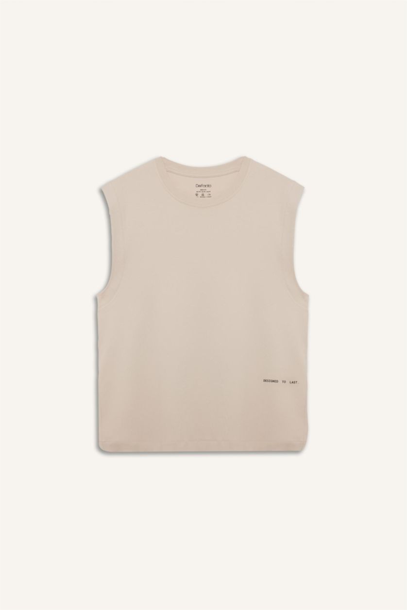 Erkek Taş %100 Pamuk Boxy Fit Bisiklet Yaka Baskılı Atlet