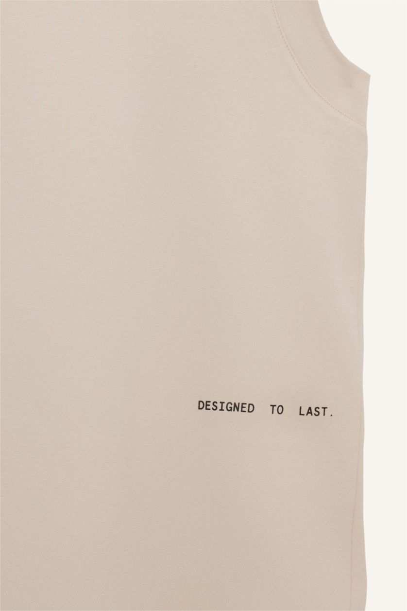 Erkek Taş %100 Pamuk Boxy Fit Bisiklet Yaka Baskılı Atlet