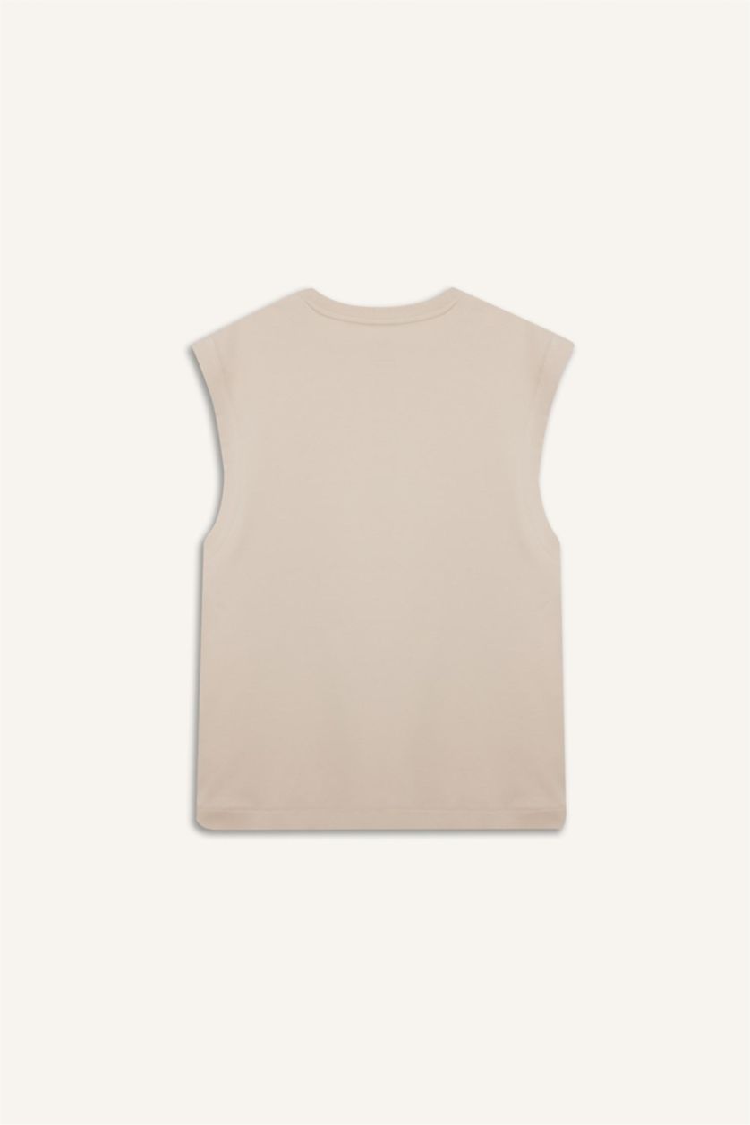 Erkek Taş %100 Pamuk Boxy Fit Bisiklet Yaka Baskılı Atlet