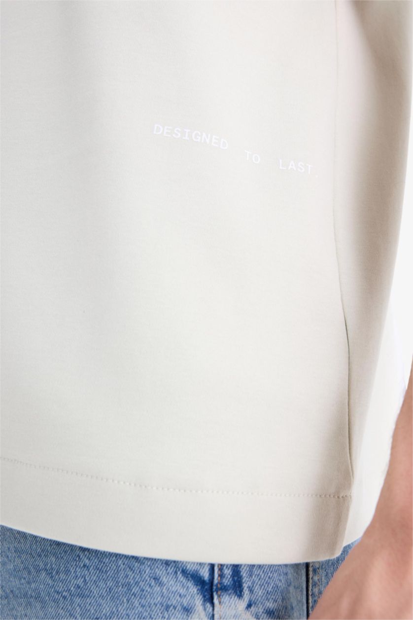 Man Light Khaki Boxy Fit Printed Crew Neck Sleeveless Tank Top