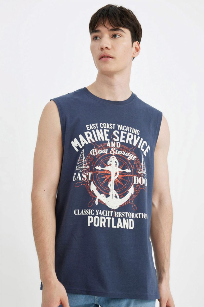 HOMME Indigo Débardeur à imprimé à col rond Coupe regulière