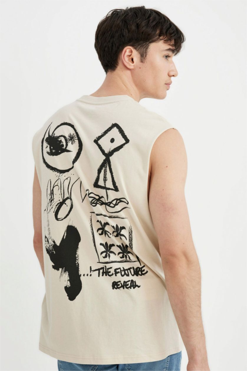 HOMME Beige Débardeur à col rond avec imprimé dans le dos Coupe boxy