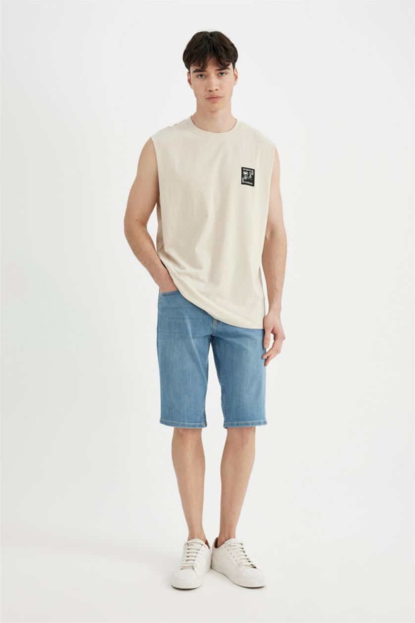 HOMME Beige Débardeur à col rond avec imprimé dans le dos Coupe boxy