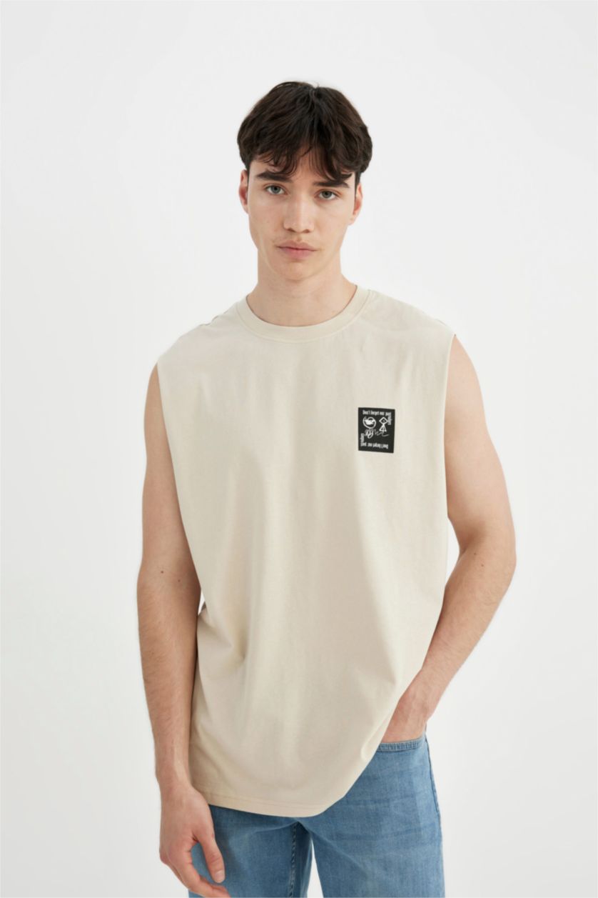 HOMME Beige Débardeur à col rond avec imprimé dans le dos Coupe boxy