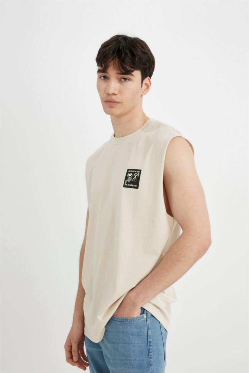 HOMME Beige Débardeur à col rond avec imprimé dans le dos Coupe boxy