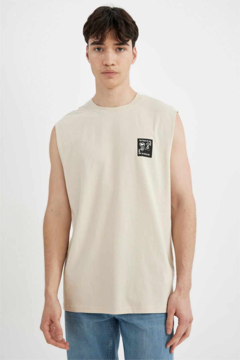 HOMME Beige Débardeur à col rond avec imprimé dans le dos Coupe boxy