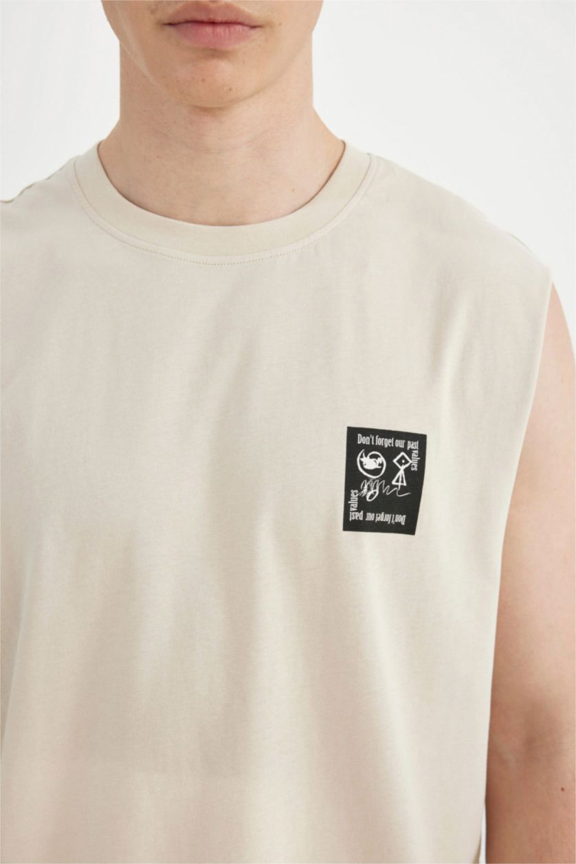 HOMME Beige Débardeur à col rond avec imprimé dans le dos Coupe boxy