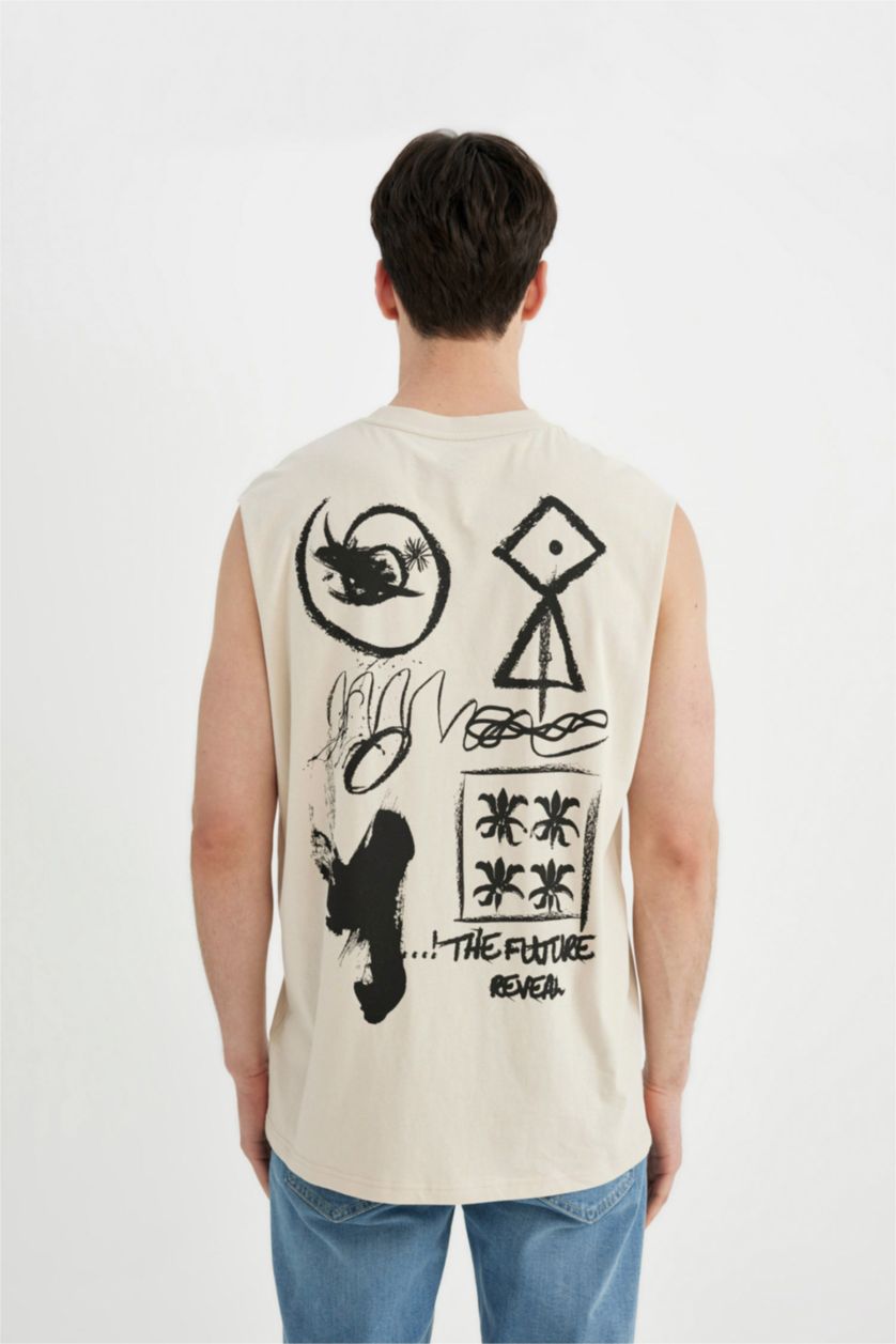 HOMME Beige Débardeur à col rond avec imprimé dans le dos Coupe boxy