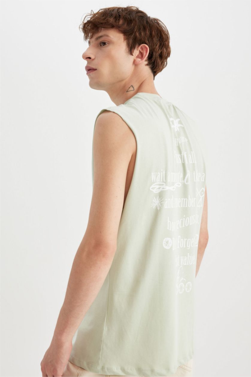 HOMME Bleu Débardeur Boxy en coton imprimé au dos à col rond