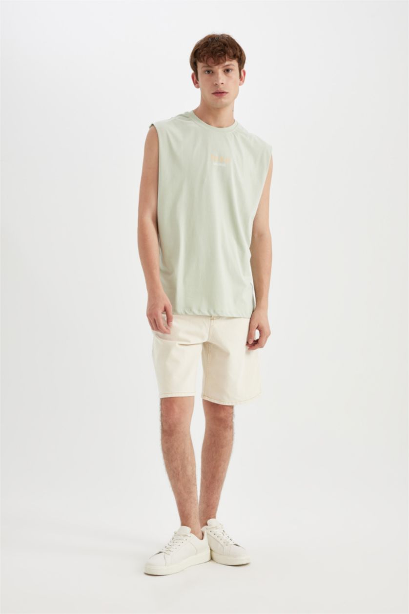 HOMME Bleu Débardeur Boxy en coton imprimé au dos à col rond