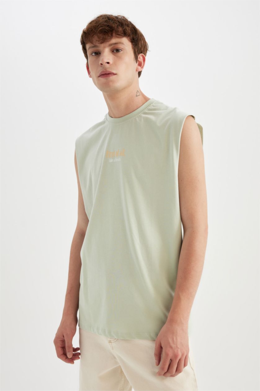 HOMME Bleu Débardeur Boxy en coton imprimé au dos à col rond