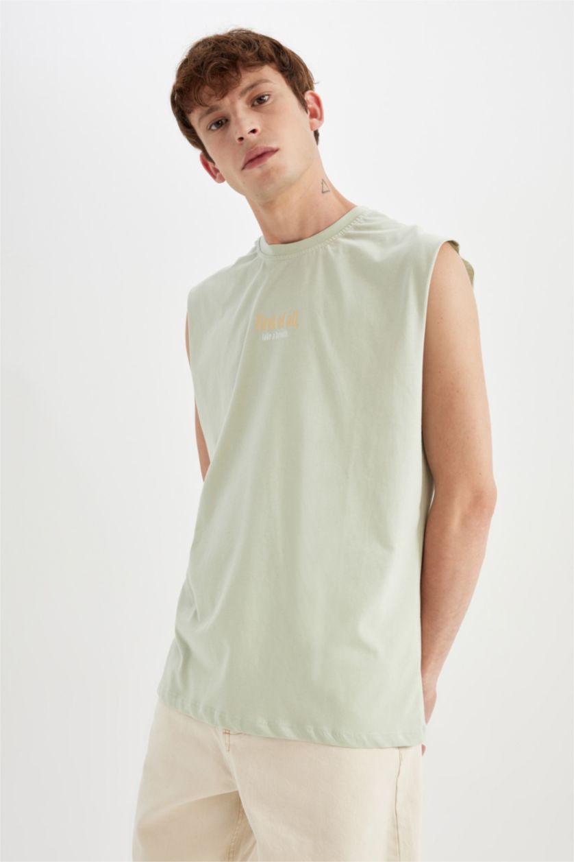 HOMME Bleu Débardeur Boxy en coton imprimé au dos à col rond