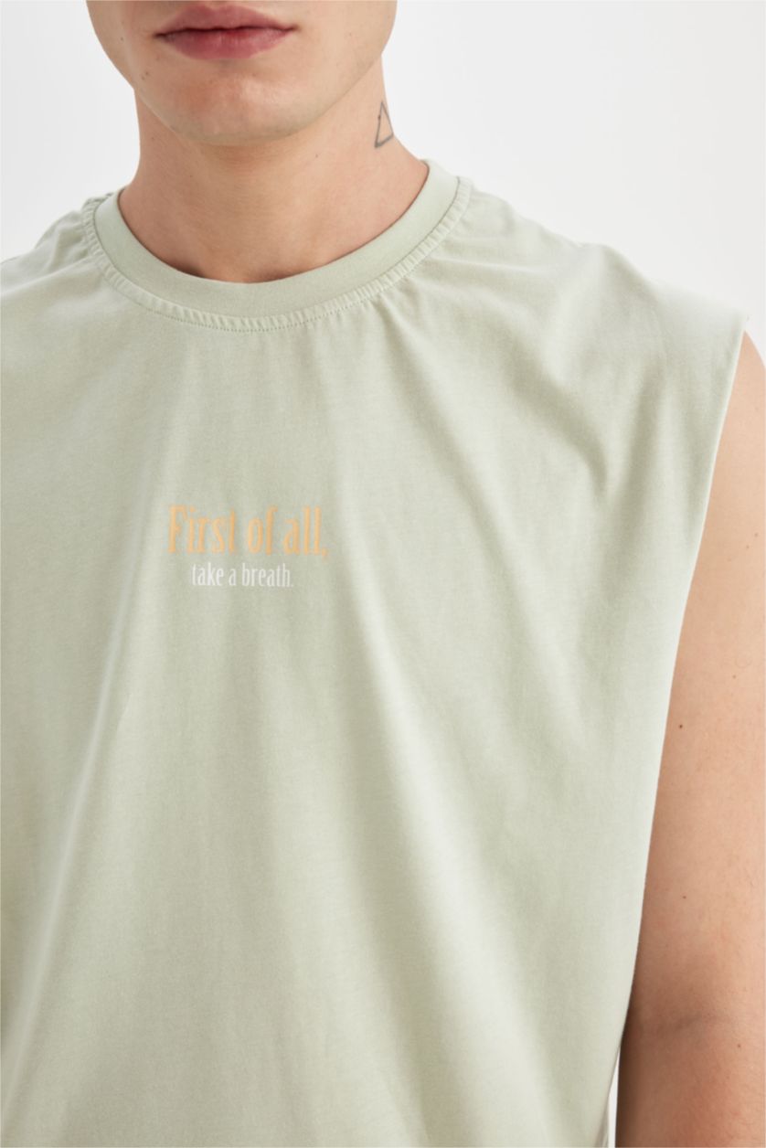 HOMME Bleu Débardeur Boxy en coton imprimé au dos à col rond