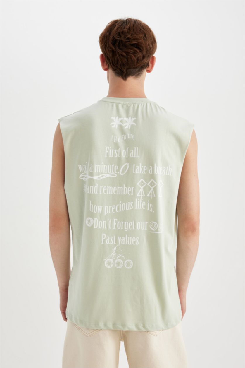 HOMME Bleu Débardeur Boxy en coton imprimé au dos à col rond