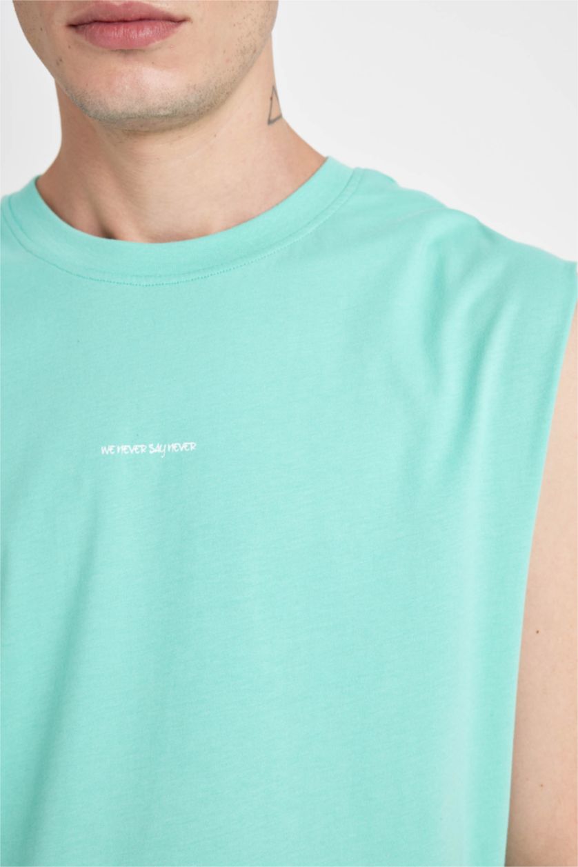 Man Mint Boxy Fit Printed Crew Neck Tank Top