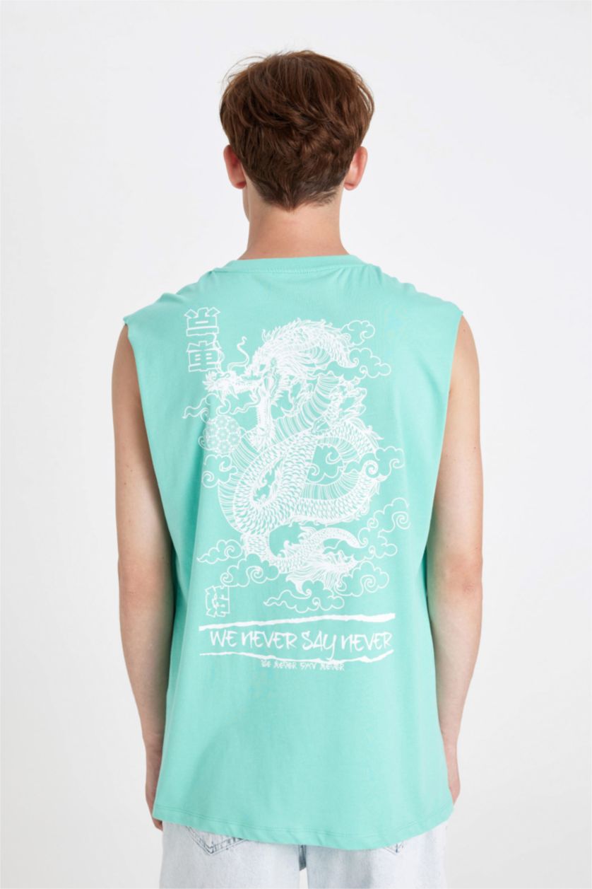 Man Mint Boxy Fit Printed Crew Neck Tank Top