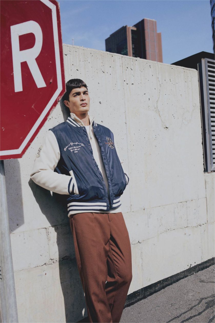 MAN NAVY Oversize Fit College Collar Bomber Jacket