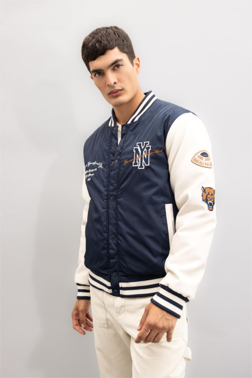 MAN NAVY Oversize Fit College Collar Bomber Jacket