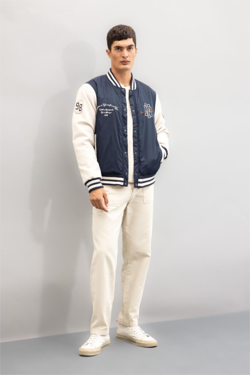 MAN NAVY Oversize Fit College Collar Bomber Jacket
