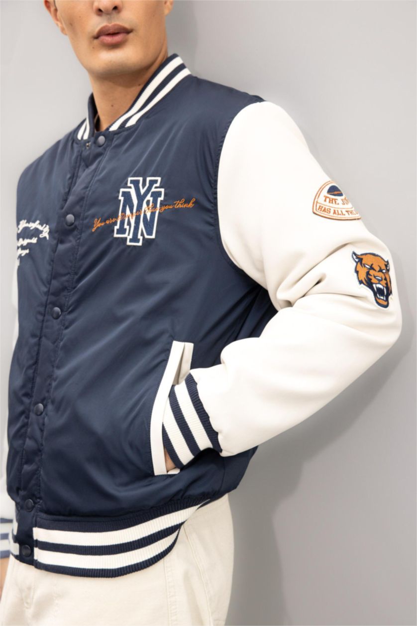 MAN NAVY Oversize Fit College Collar Bomber Jacket