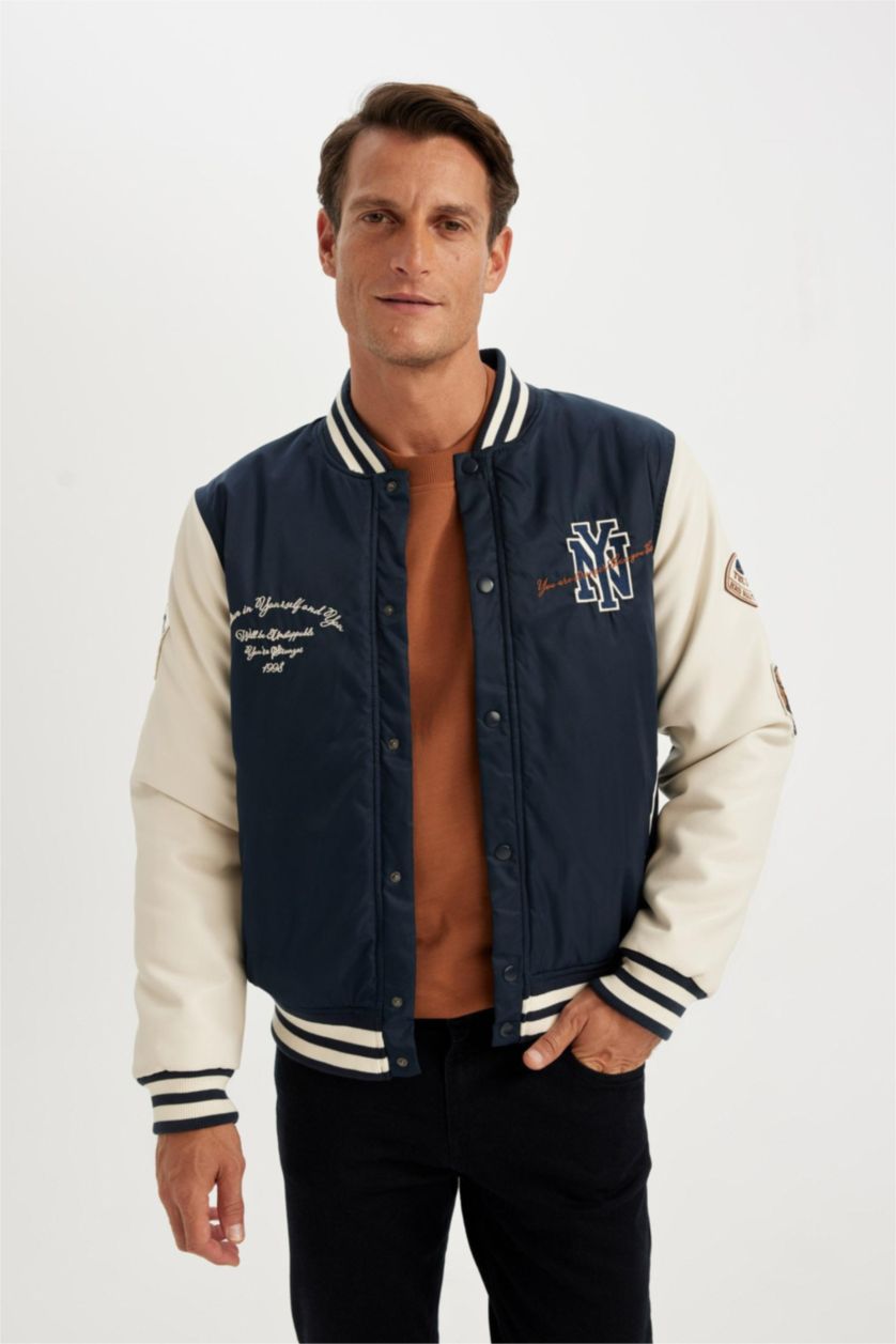 MAN NAVY Oversize Fit College Collar Bomber Jacket