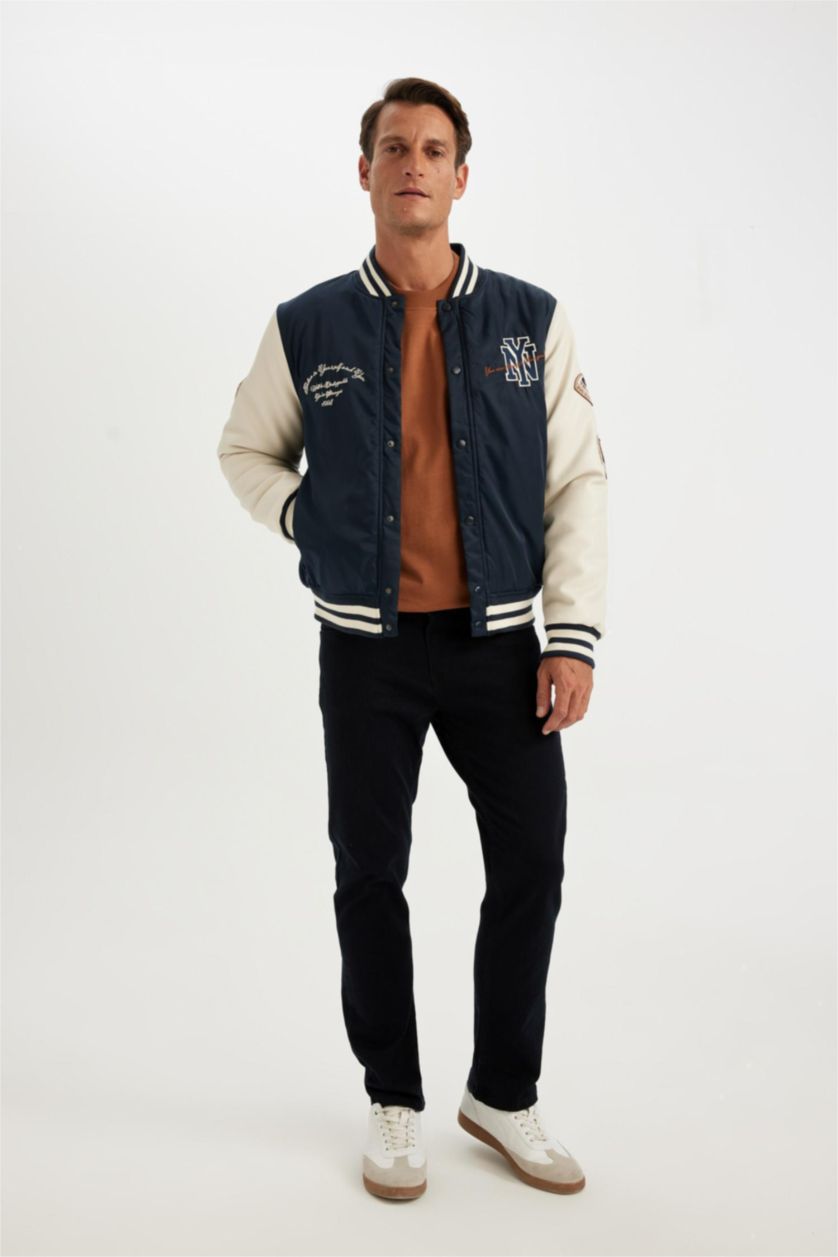 MAN NAVY Oversize Fit College Collar Bomber Jacket