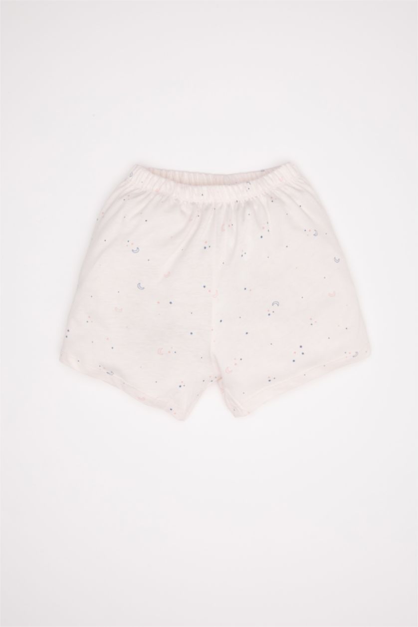 Kız Bebek Açık Pembe Kız Bebek Pijama Takım Karanlıkta Parlayan Penye Kısa Kollu Üst Beli Lastikli Şort Alt