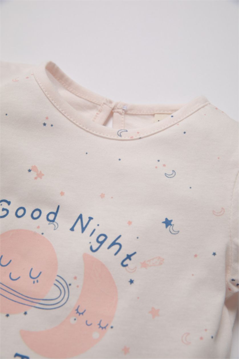 Kız Bebek Açık Pembe Kız Bebek Pijama Takım Karanlıkta Parlayan Penye Kısa Kollu Üst Beli Lastikli Şort Alt