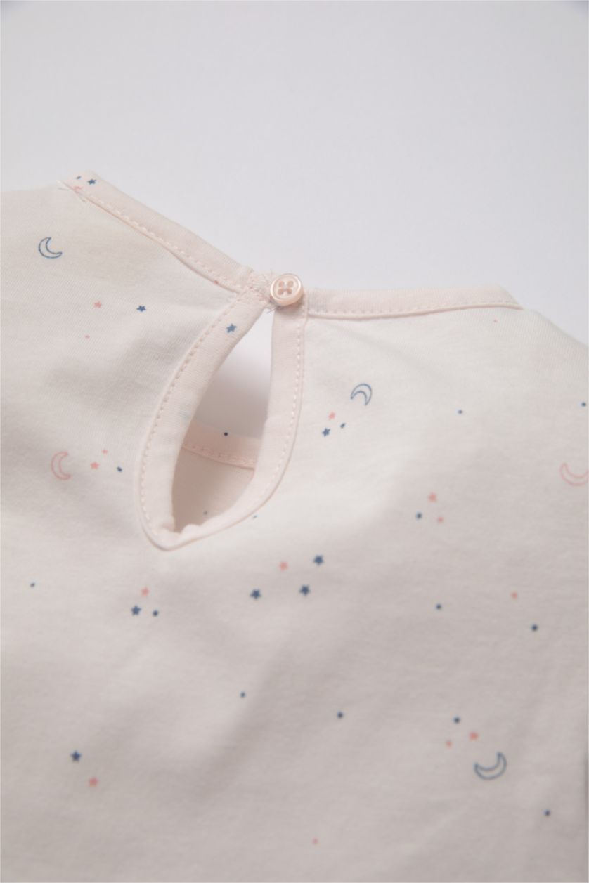 Kız Bebek Açık Pembe Kız Bebek Pijama Takım Karanlıkta Parlayan Penye Kısa Kollu Üst Beli Lastikli Şort Alt