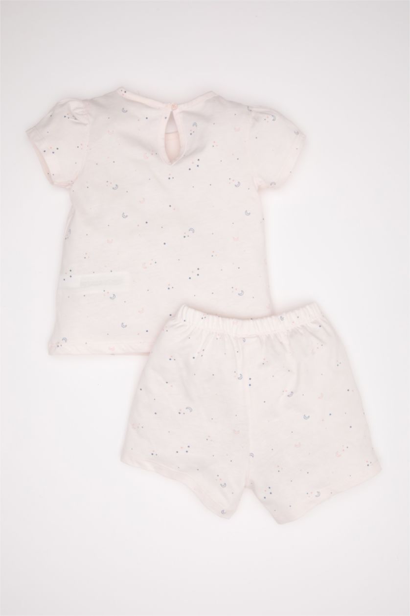 Kız Bebek Açık Pembe Kız Bebek Pijama Takım Karanlıkta Parlayan Penye Kısa Kollu Üst Beli Lastikli Şort Alt