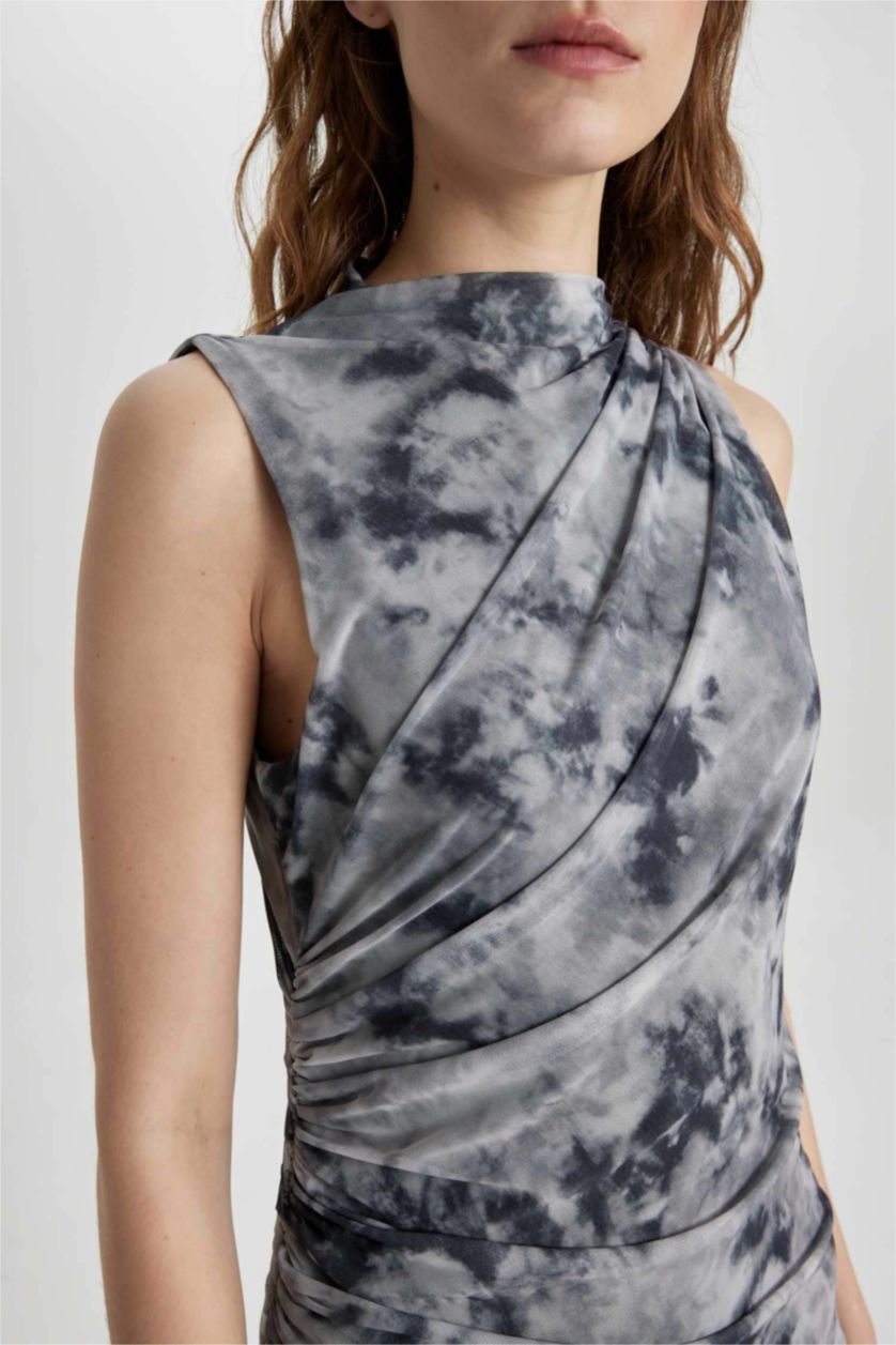 Әйелдерге Сұр тығыз көйлек батик мойынжейде жеңсіз Қысқа жеңді трикотаж көйлек