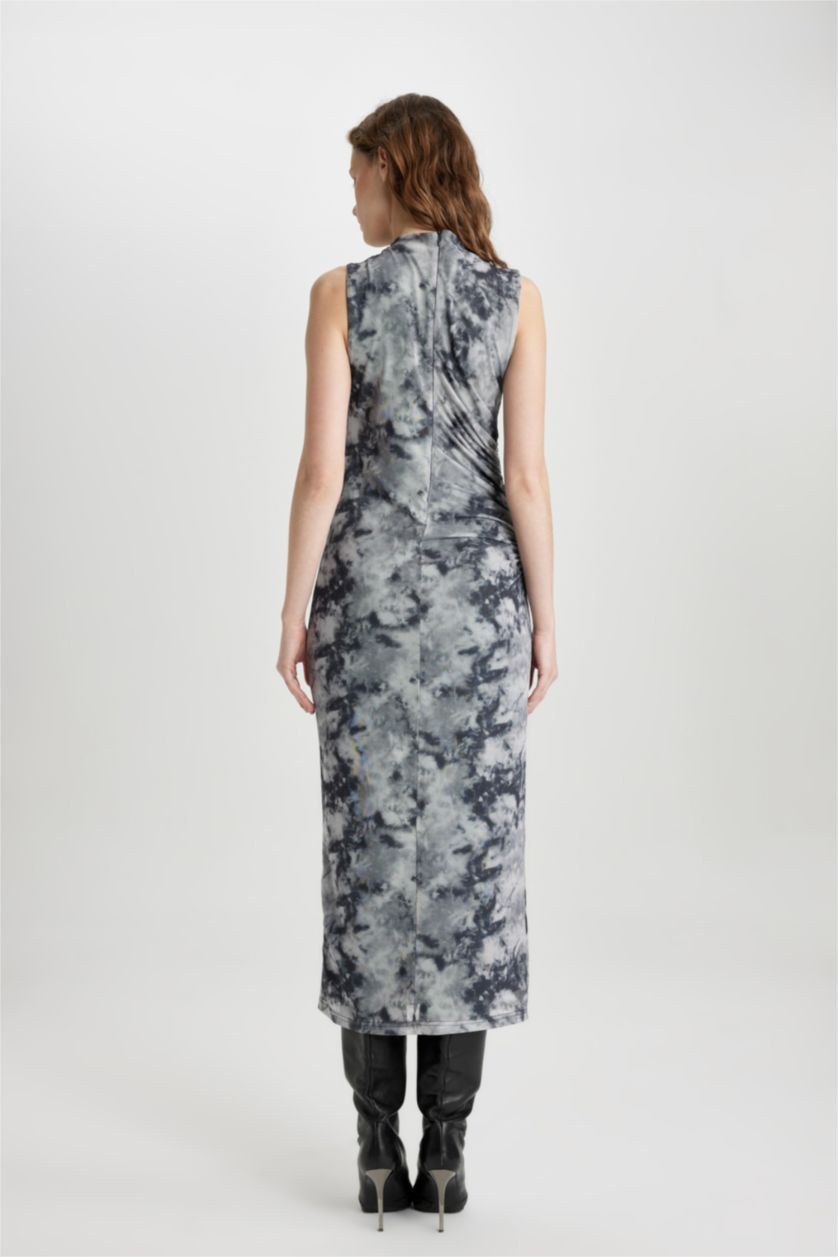 Әйелдерге Сұр тығыз көйлек батик мойынжейде жеңсіз Қысқа жеңді трикотаж көйлек