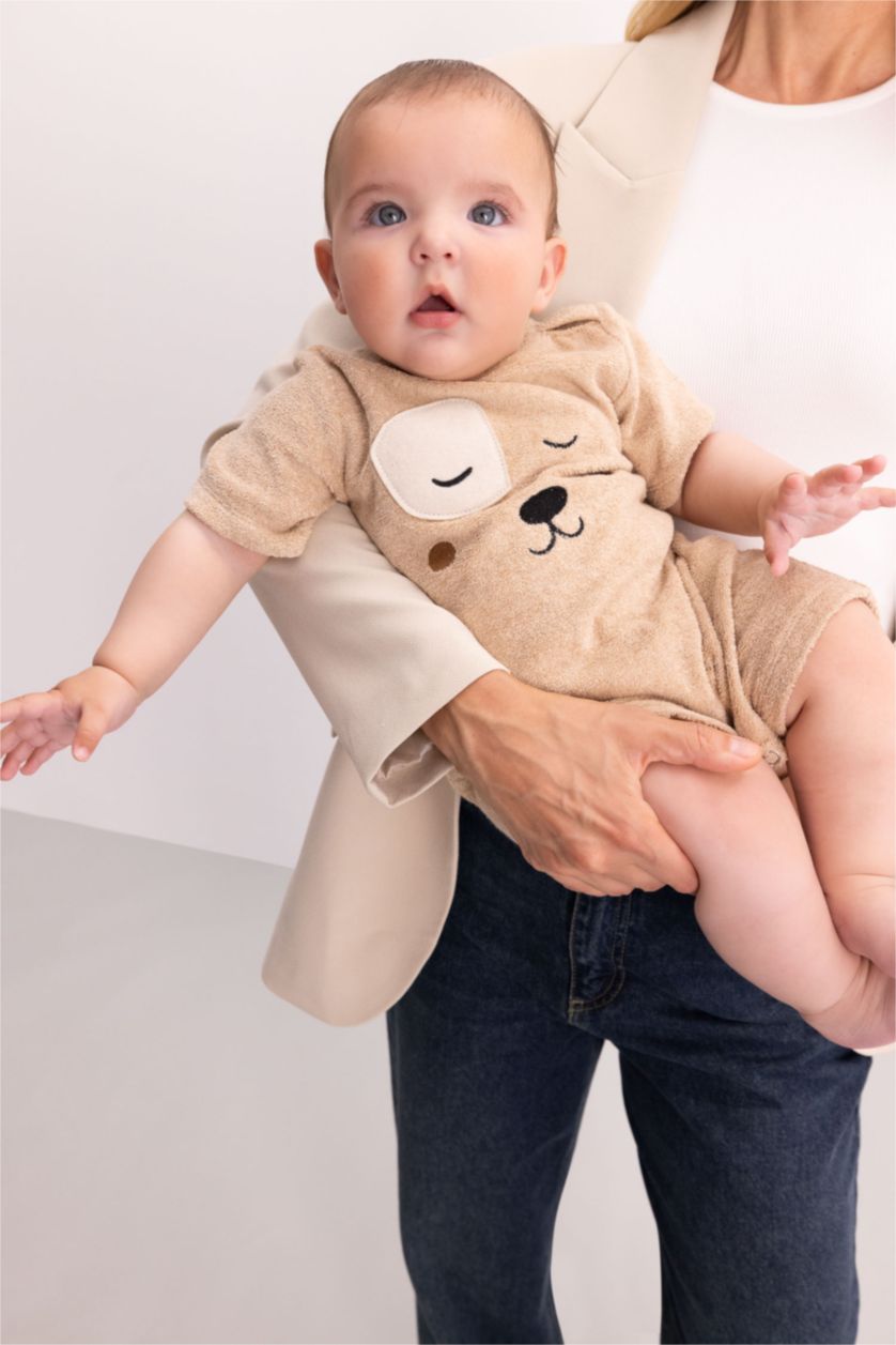 BABY GIRL Beige Melange Baby Boy Newborn Towel Fabric Jumpsuit