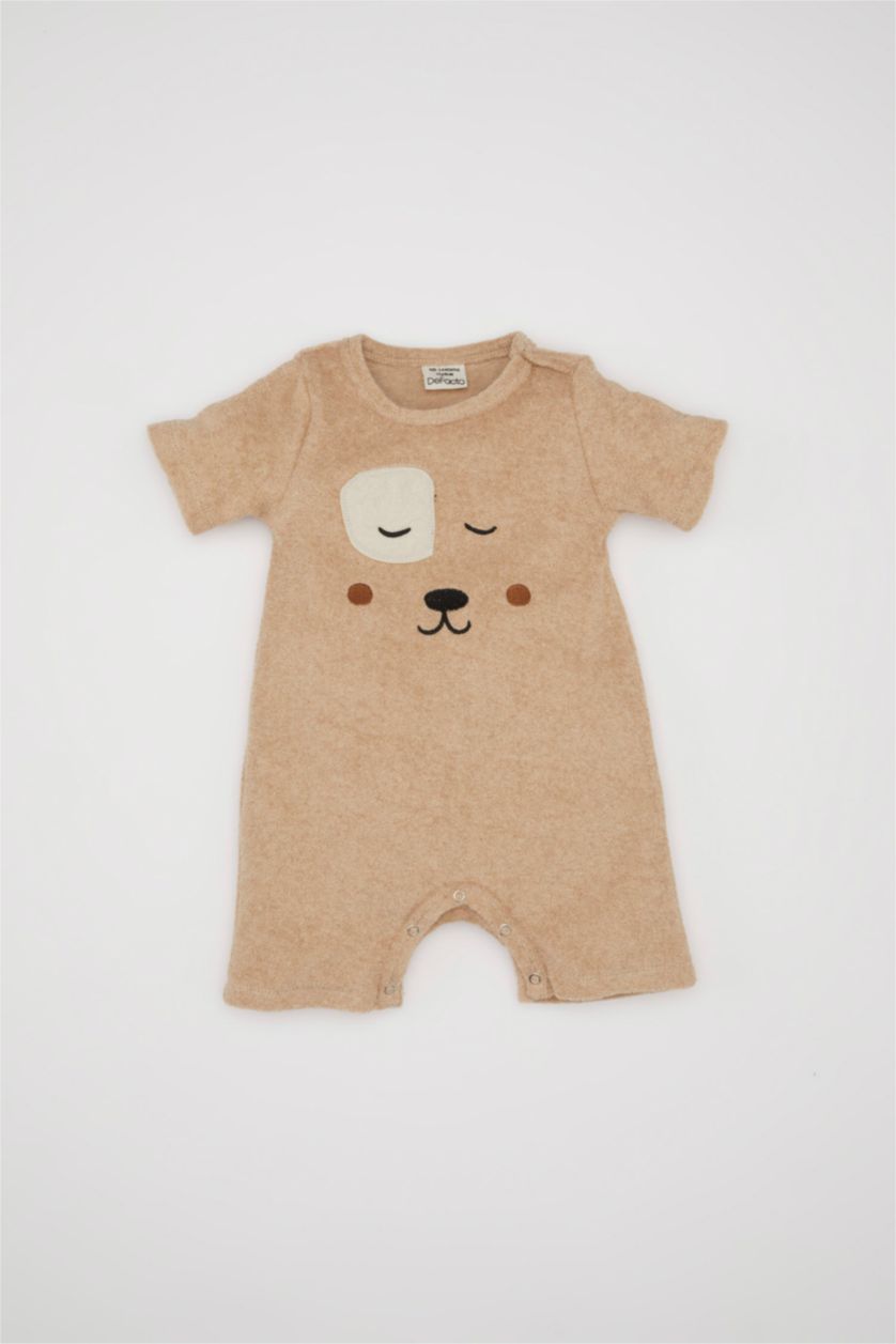 BABY GIRL Beige Melange Baby Boy Newborn Towel Fabric Jumpsuit