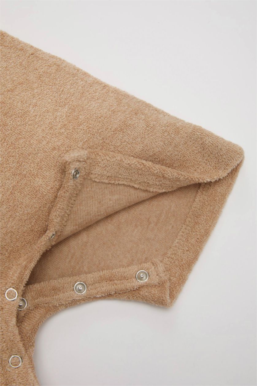 BABY GIRL Beige Melange Baby Boy Newborn Towel Fabric Jumpsuit